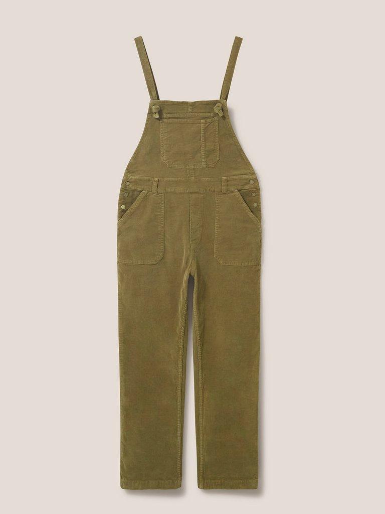Ella Cord Dungaree in KHAKI GRN - FLAT FRONT