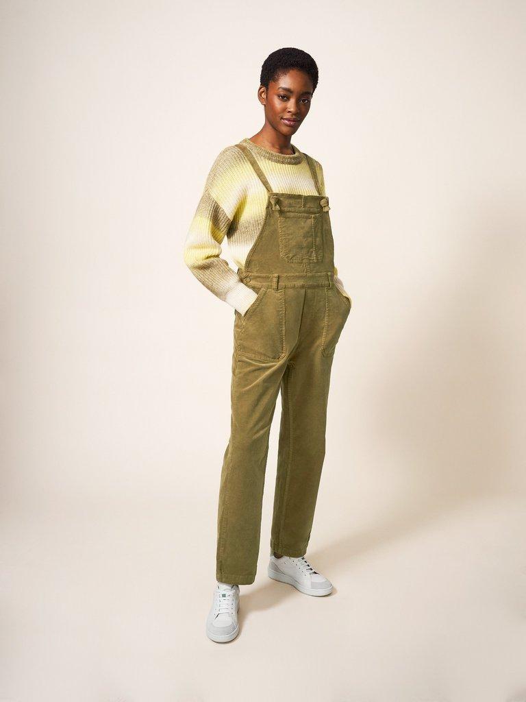 Ella Cord Dungaree in KHAKI GREEN