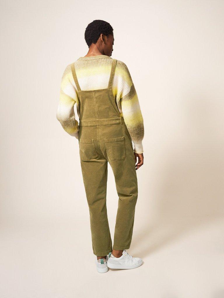 Ella Cord Dungaree in KHAKI GRN - MODEL BACK