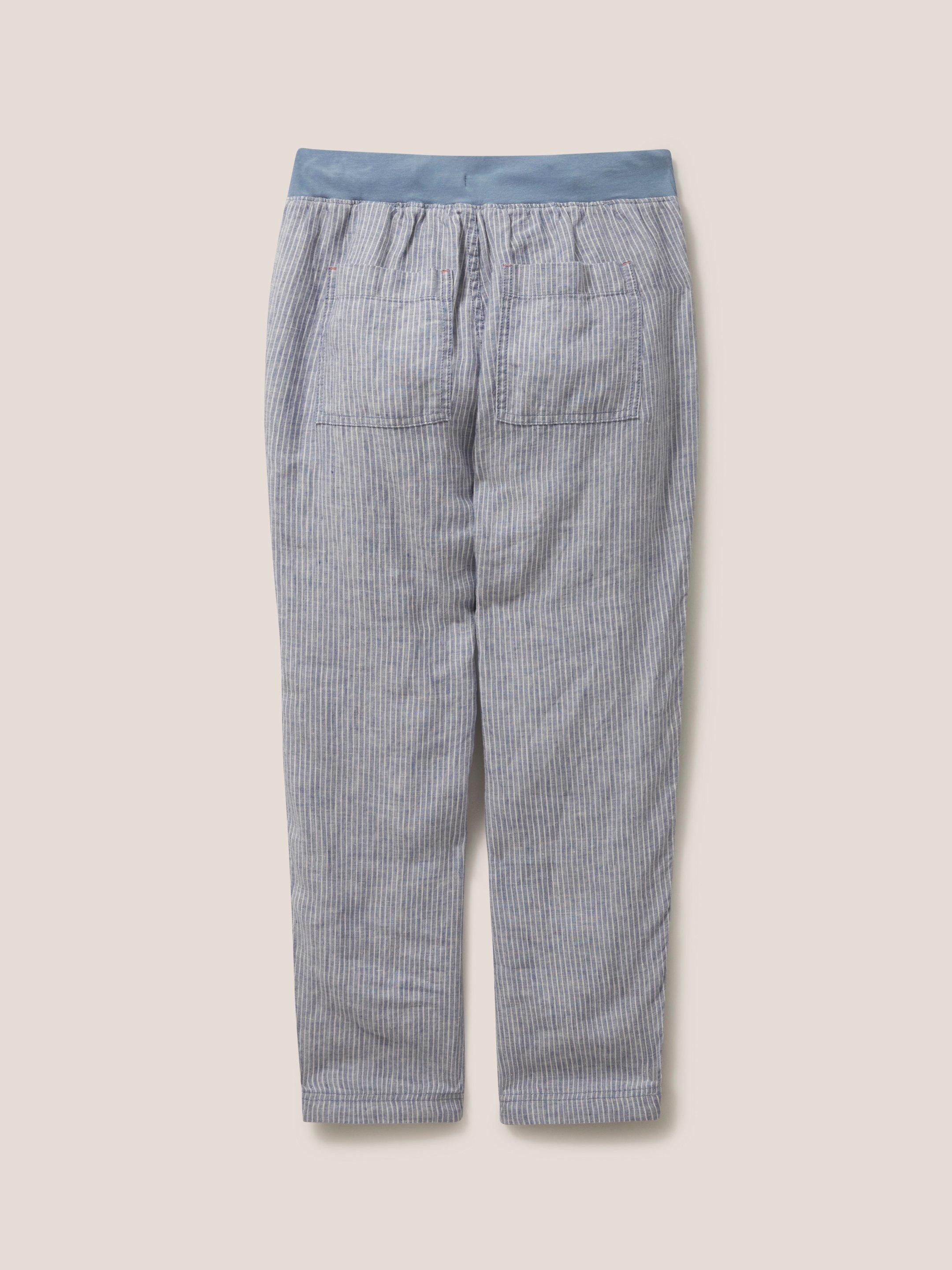 Effie Linen Trouser in BLUE MLT - FLAT BACK