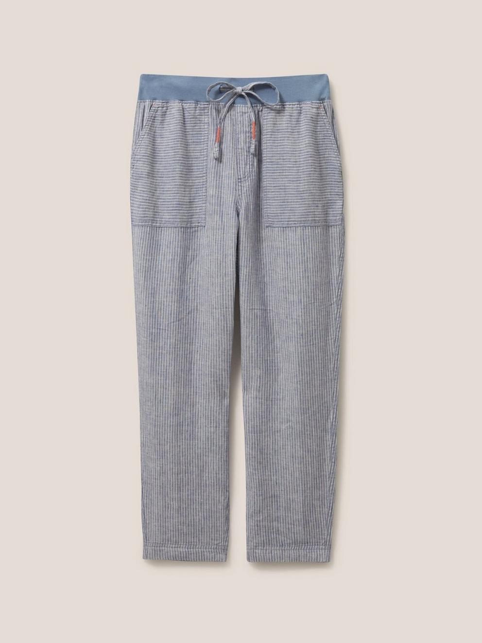 Effie Linen Trouser in BLUE MLT - FLAT FRONT