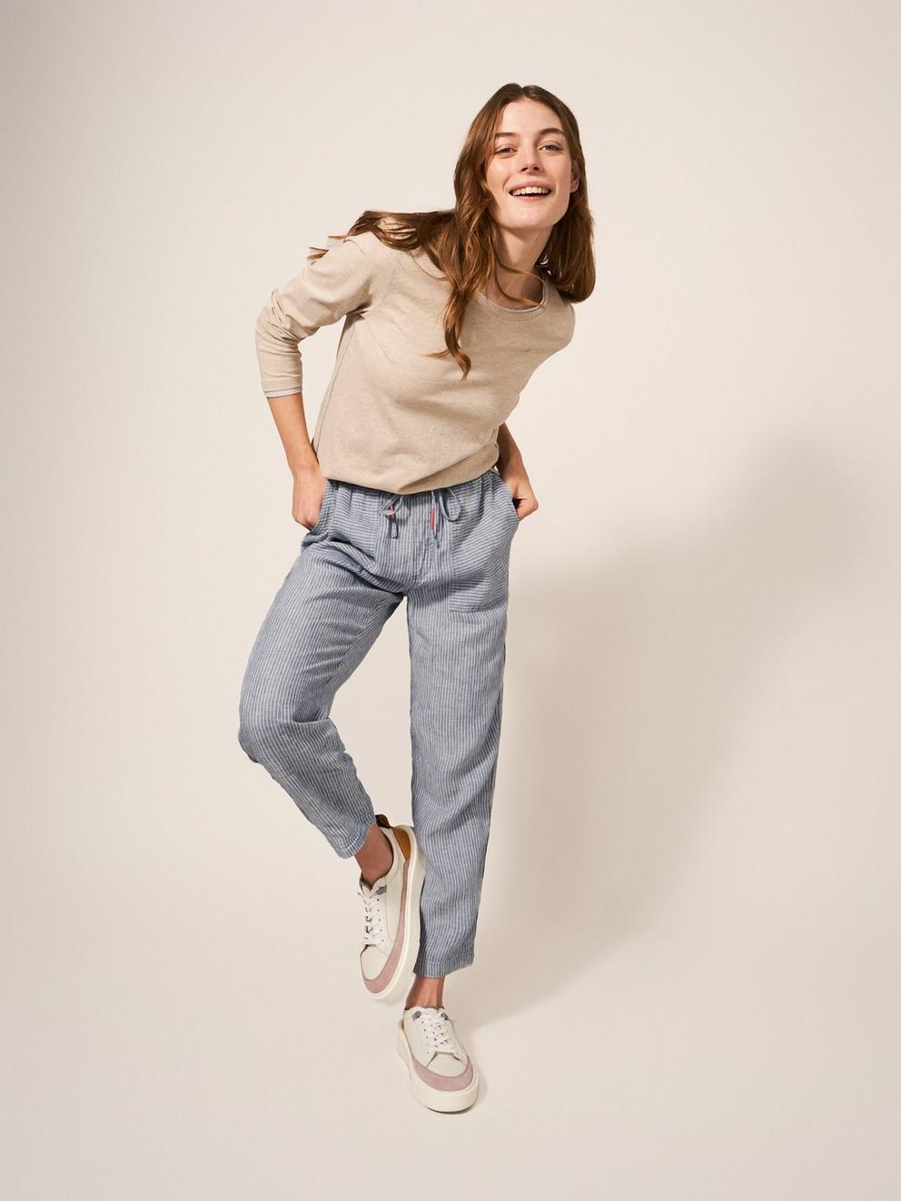 Effie Linen Trouser in BLUE MLT - LIFESTYLE