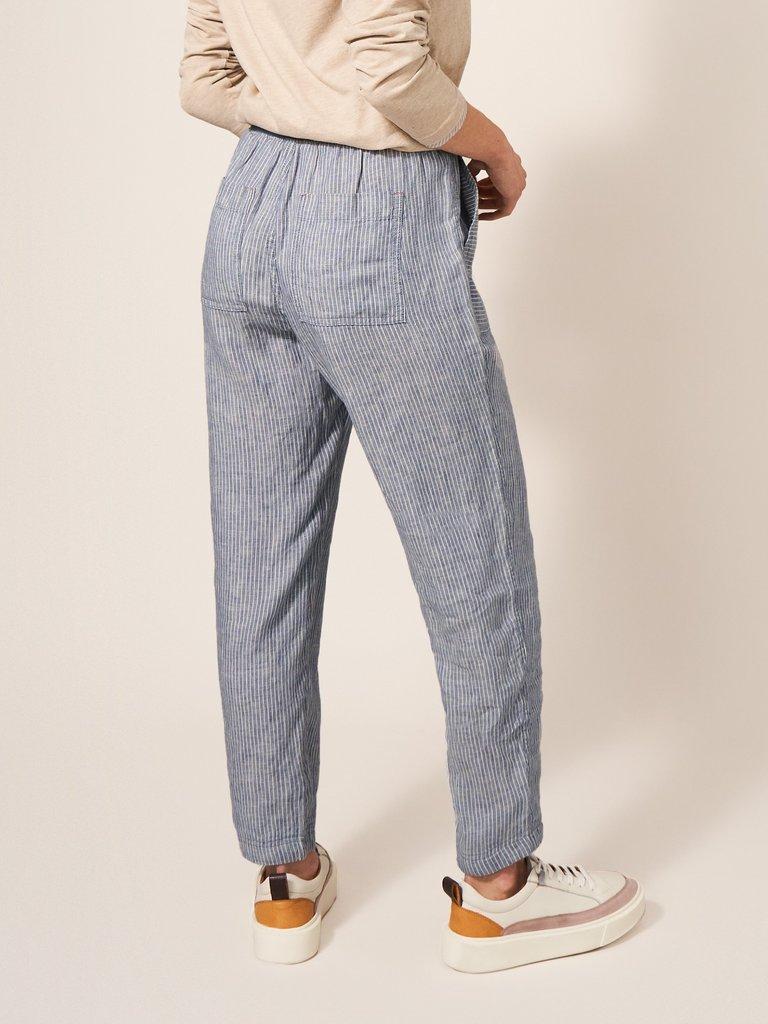 Effie Linen Trouser in BLUE MLT - MODEL BACK
