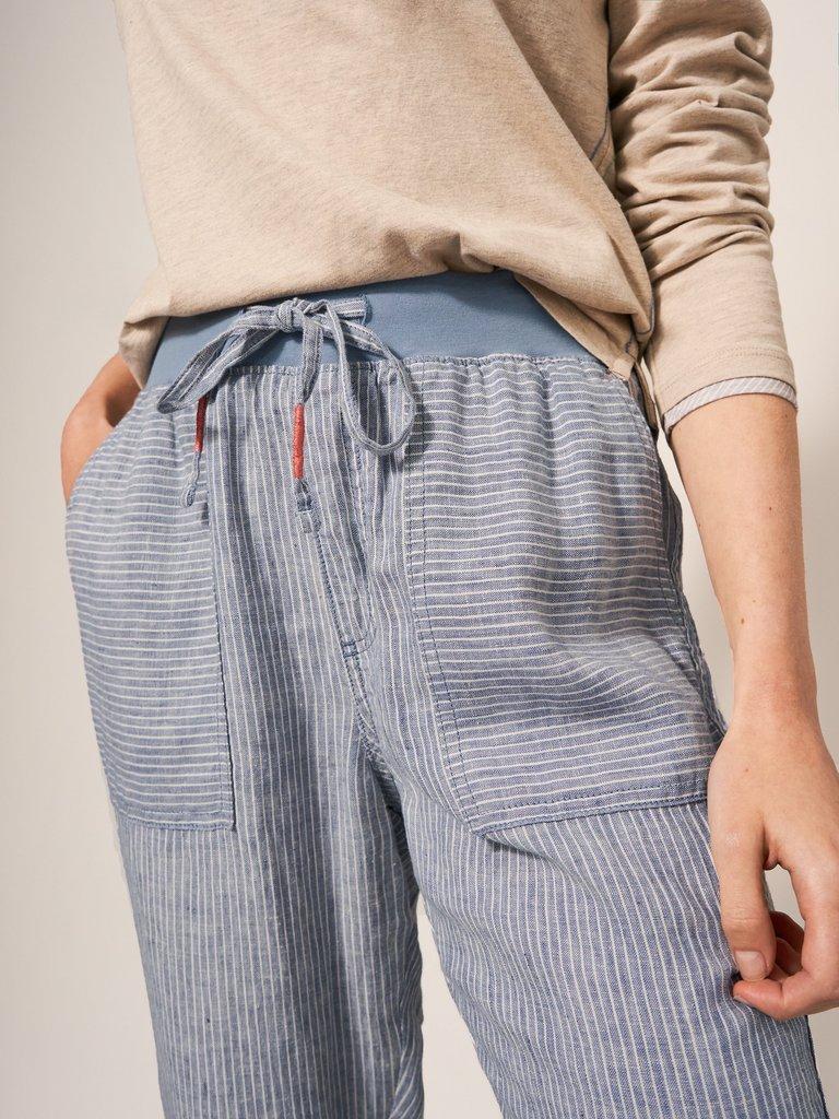Effie Linen Trouser in BLUE MLT - MODEL DETAIL