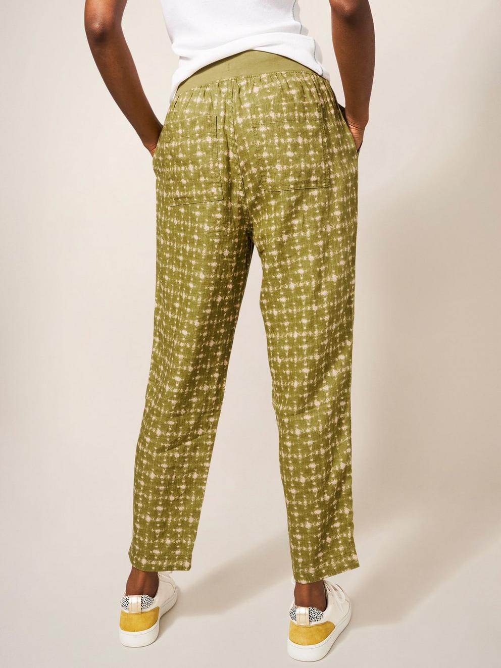 Effie Linen Trouser in GREEN PR - MODEL BACK