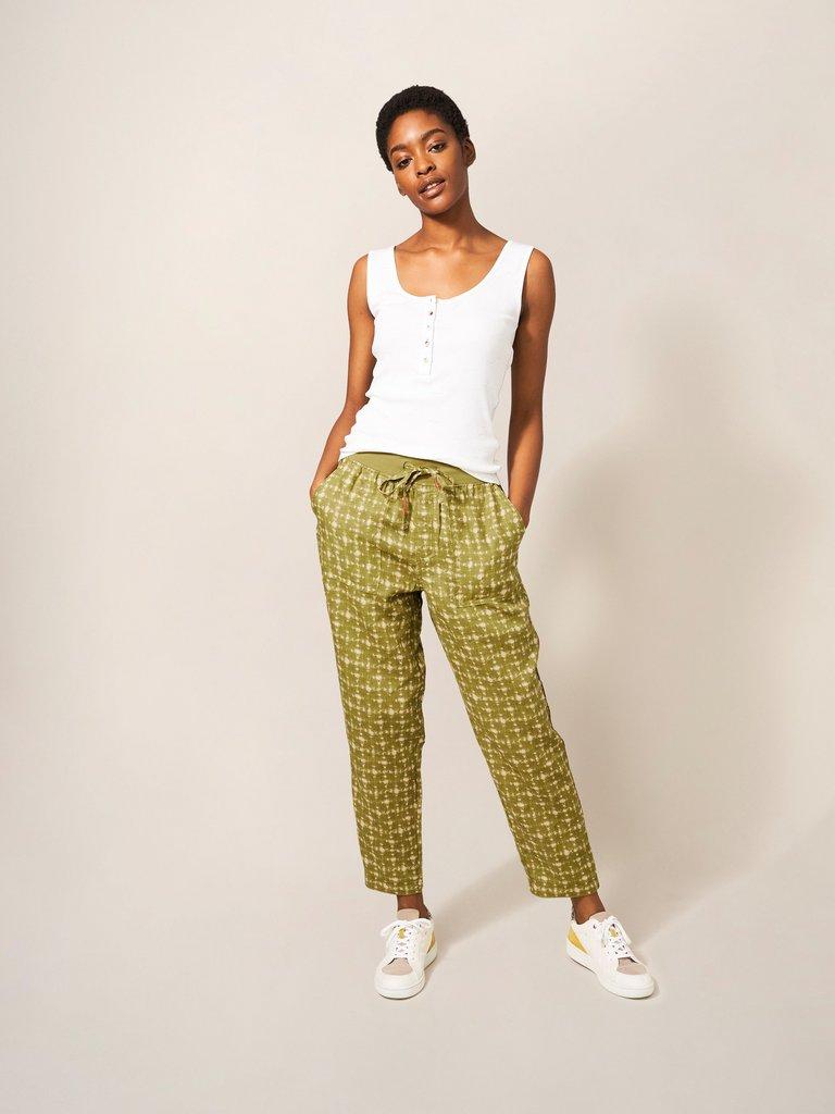 Effie Linen Trouser in GREEN PR - MODEL FRONT
