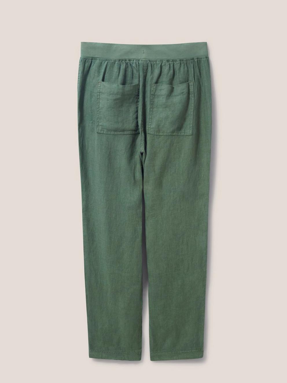 Effie Linen Trouser in KHAKI GRN - FLAT BACK