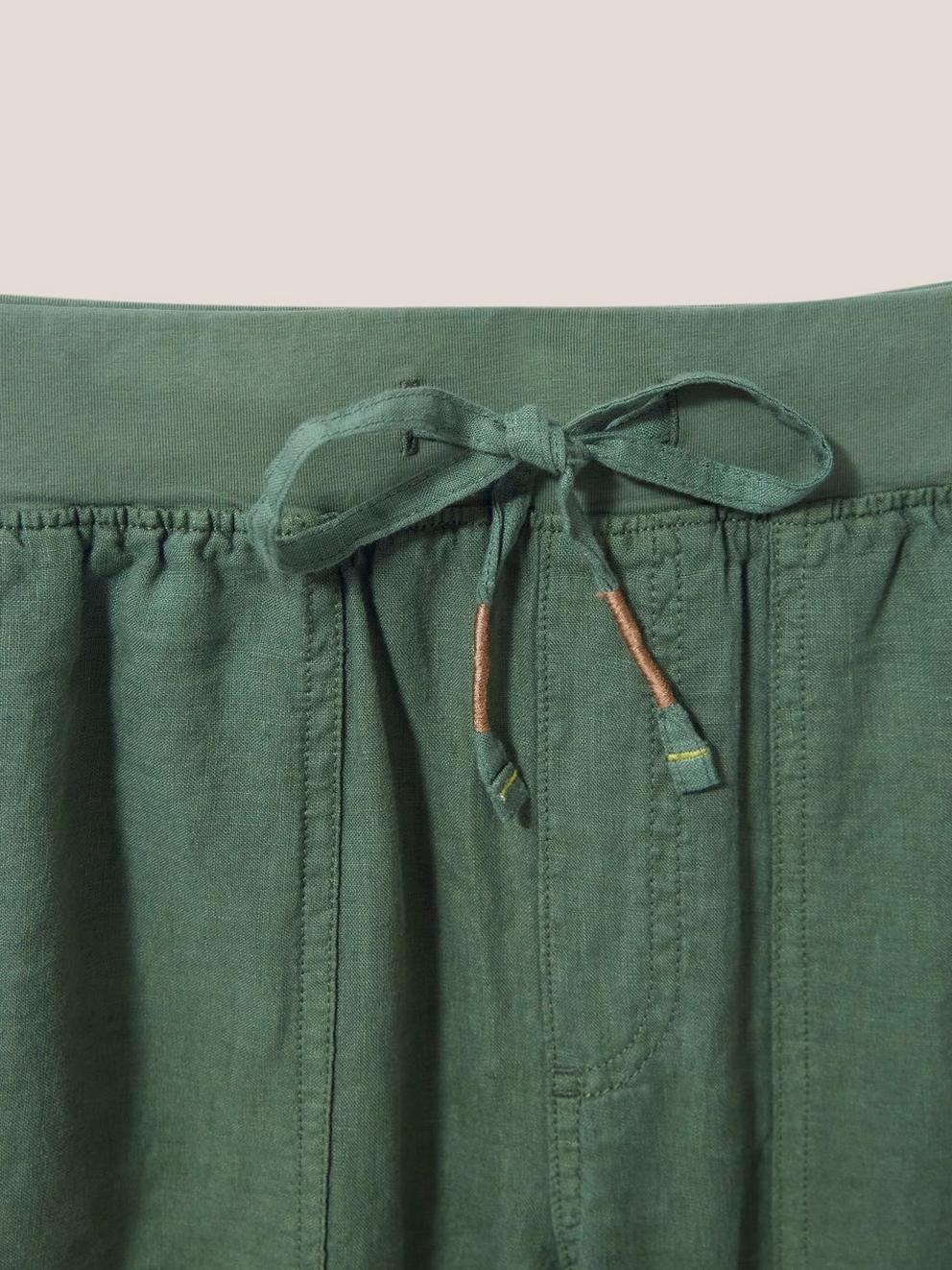 Effie Linen Trouser in KHAKI GRN - FLAT DETAIL