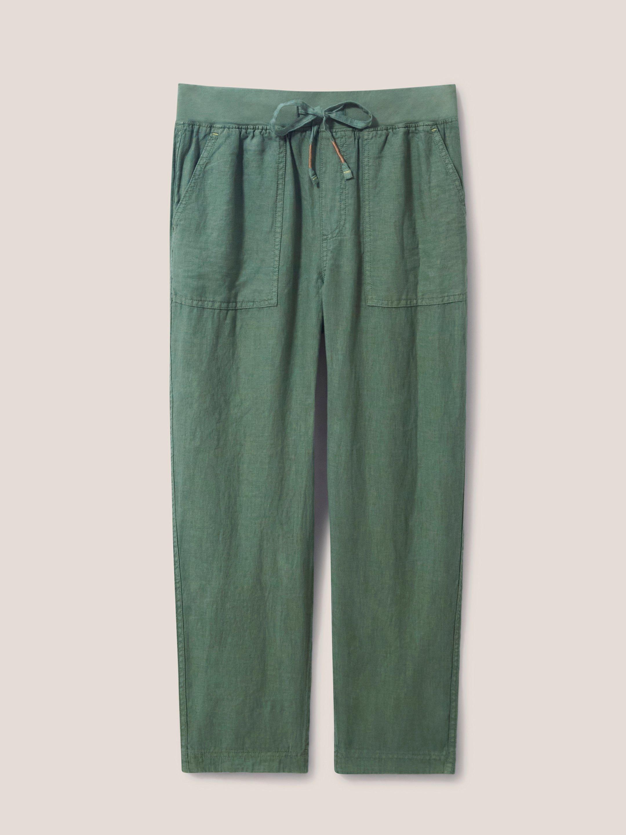 Effie Linen Trouser in KHAKI GRN - FLAT FRONT