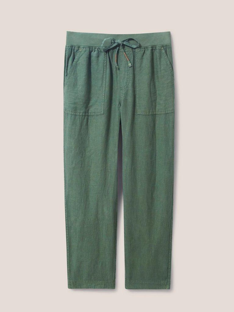Effie Linen Trouser in KHAKI GRN - FLAT FRONT