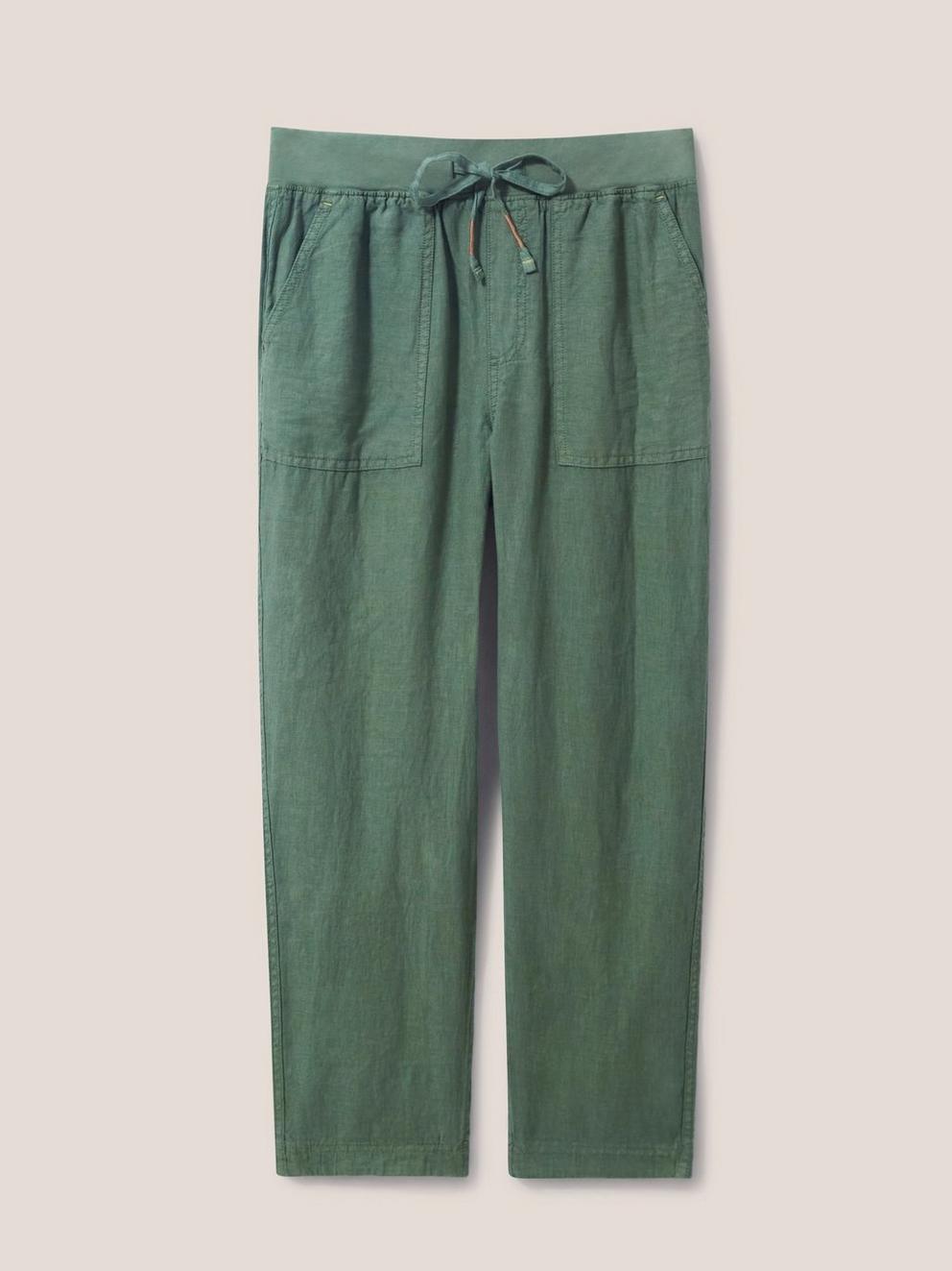 Effie Linen Trouser in KHAKI GRN - FLAT FRONT