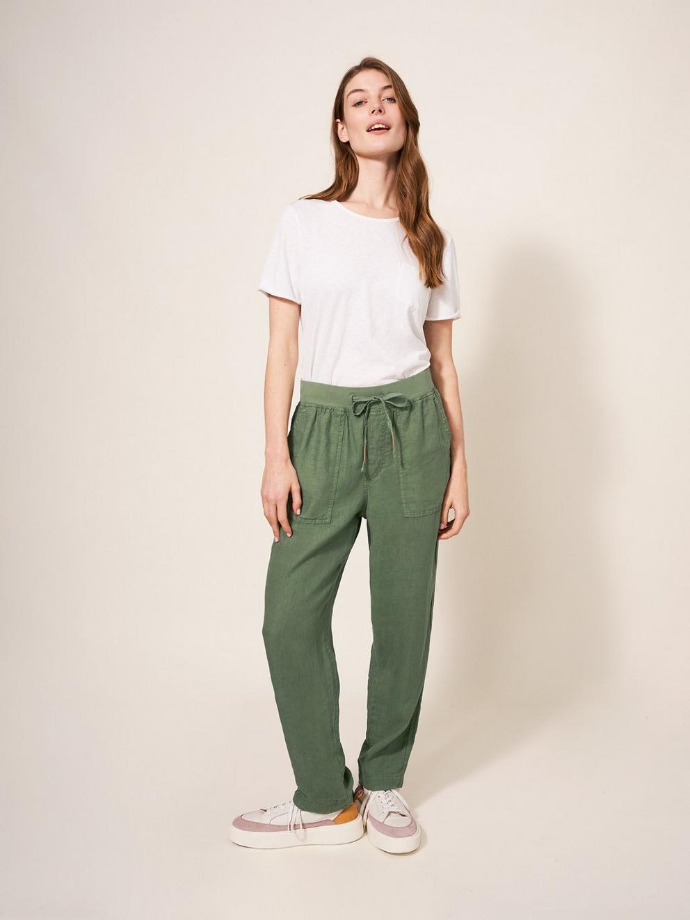 Effie Linen Trouser in KHAKI GRN - LIFESTYLE