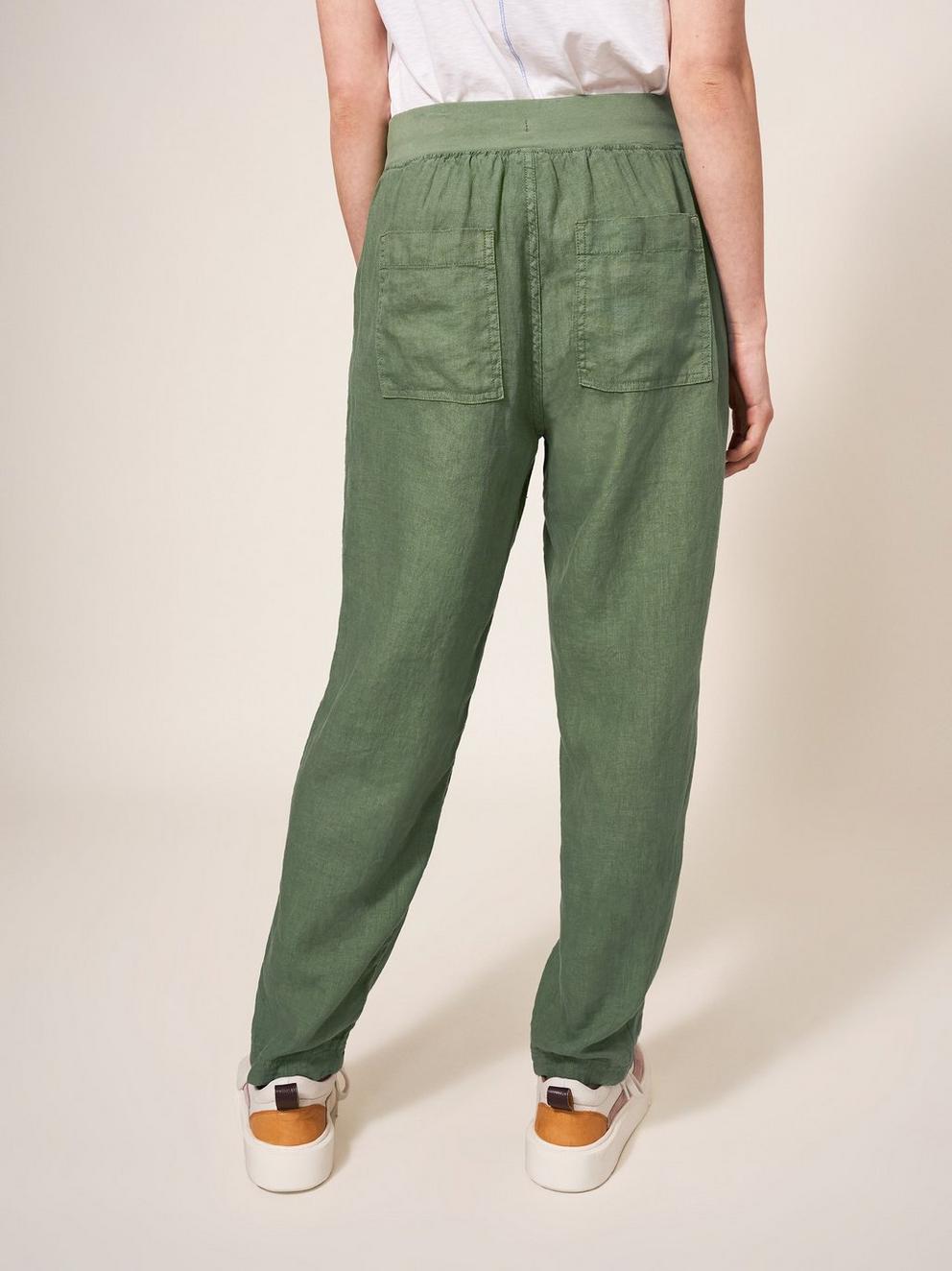 Effie Linen Trouser in KHAKI GRN - MODEL BACK