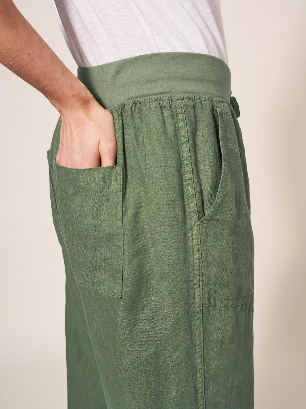 Effie Linen Trouser in KHAKI GRN - MODEL DETAIL