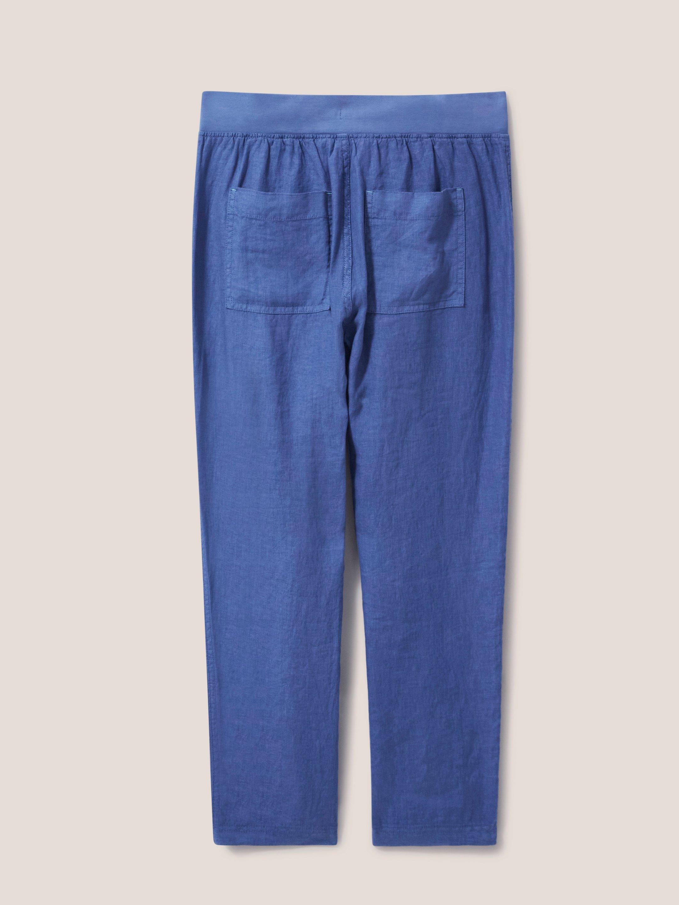 Effie Linen Trouser in MID BLUE - FLAT BACK