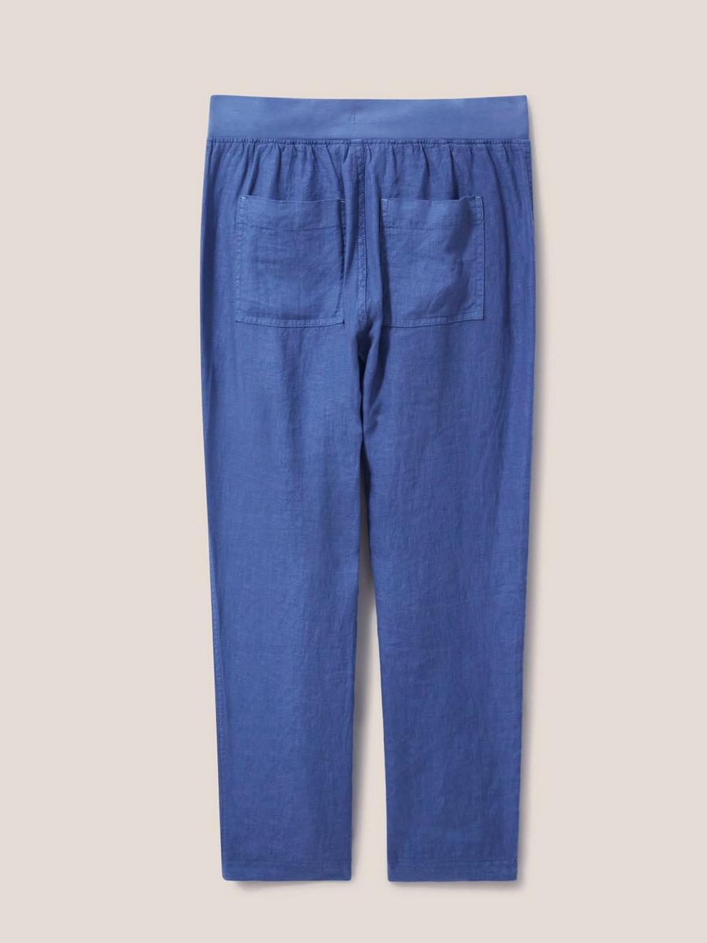 Effie Linen Trouser in MID BLUE - FLAT BACK