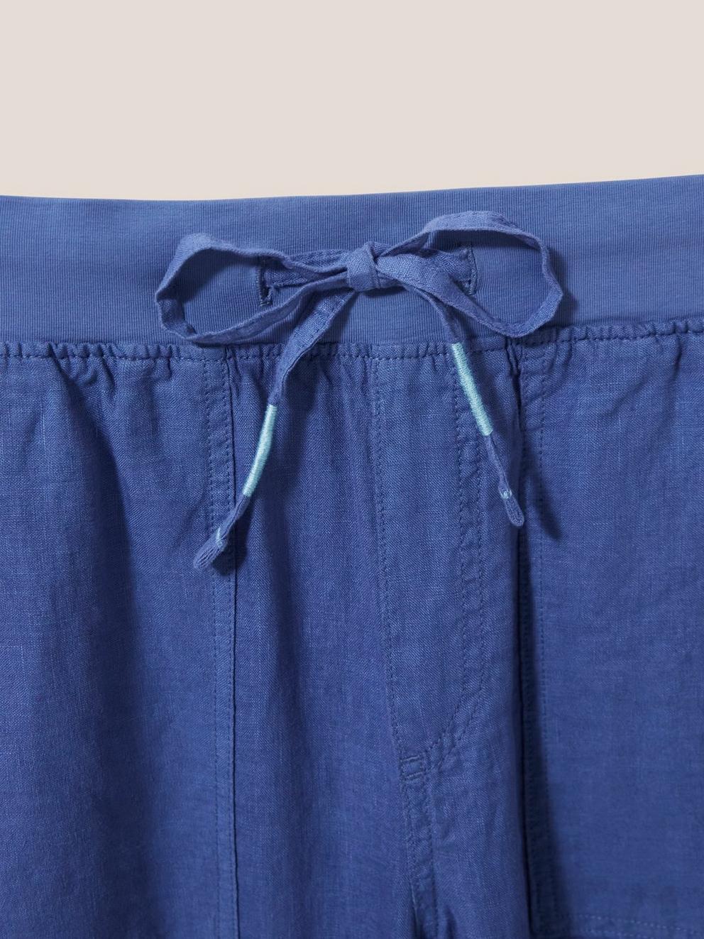 Effie Linen Trouser in MID BLUE - FLAT DETAIL