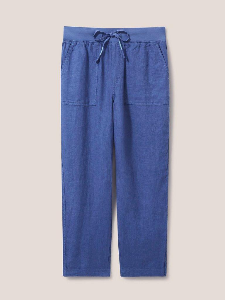 Effie Linen Trouser in MID BLUE - FLAT FRONT