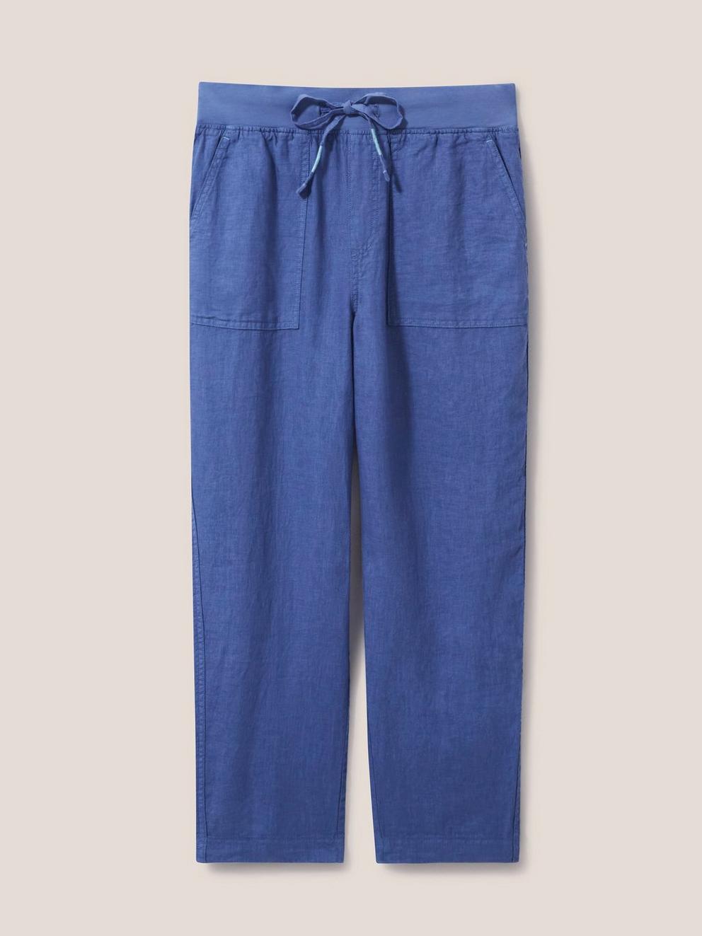 Effie Linen Trouser in MID BLUE - FLAT FRONT