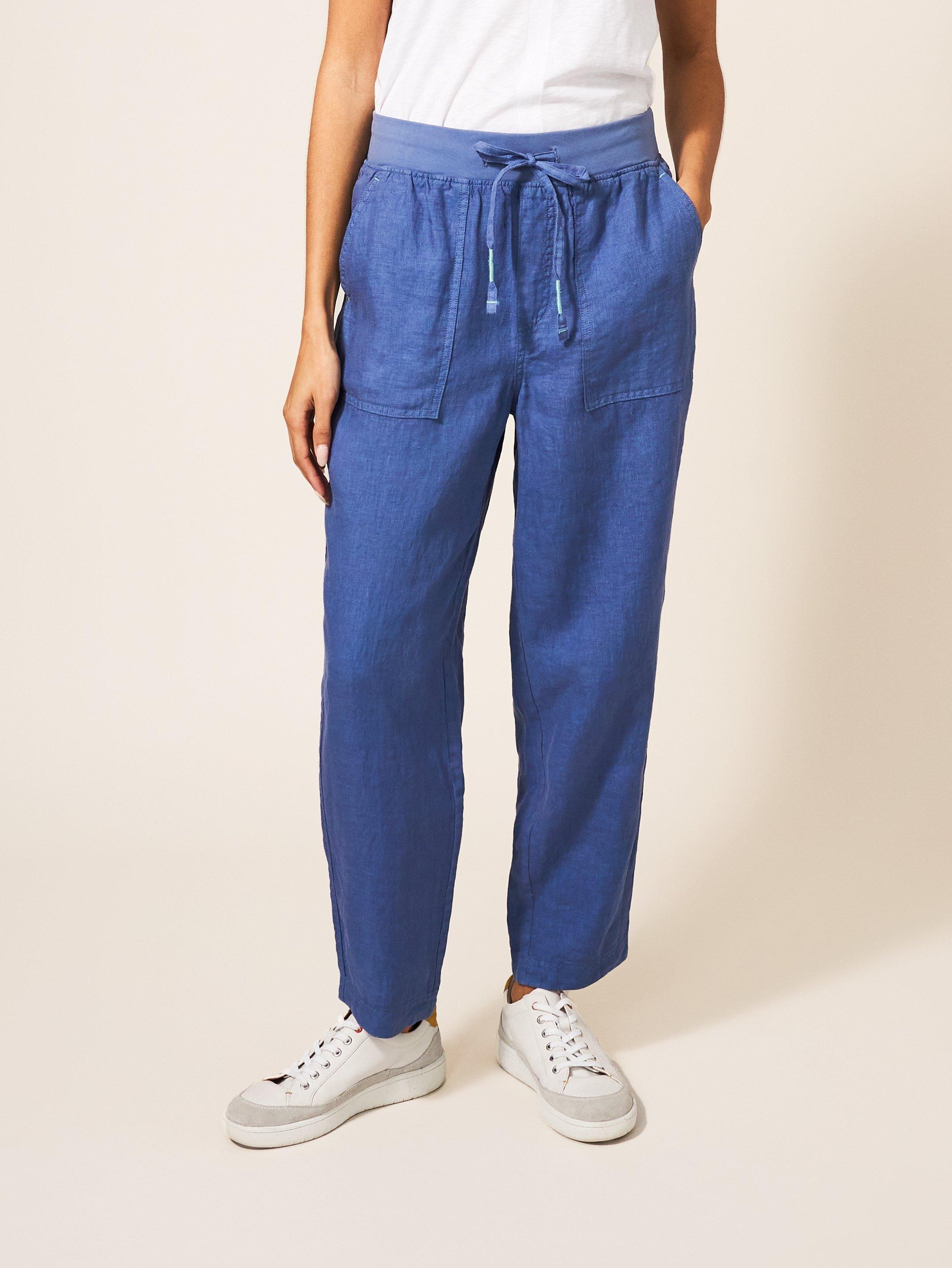 Effie Linen Trouser in MID BLUE - LIFESTYLE