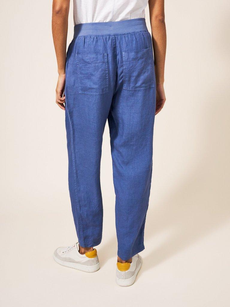 Effie Linen Trouser in MID BLUE - MODEL BACK