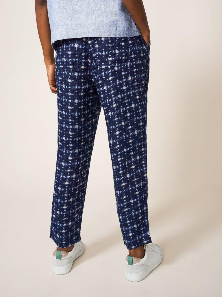 Effie Linen Trouser in NAVY MULTI - MODEL BACK