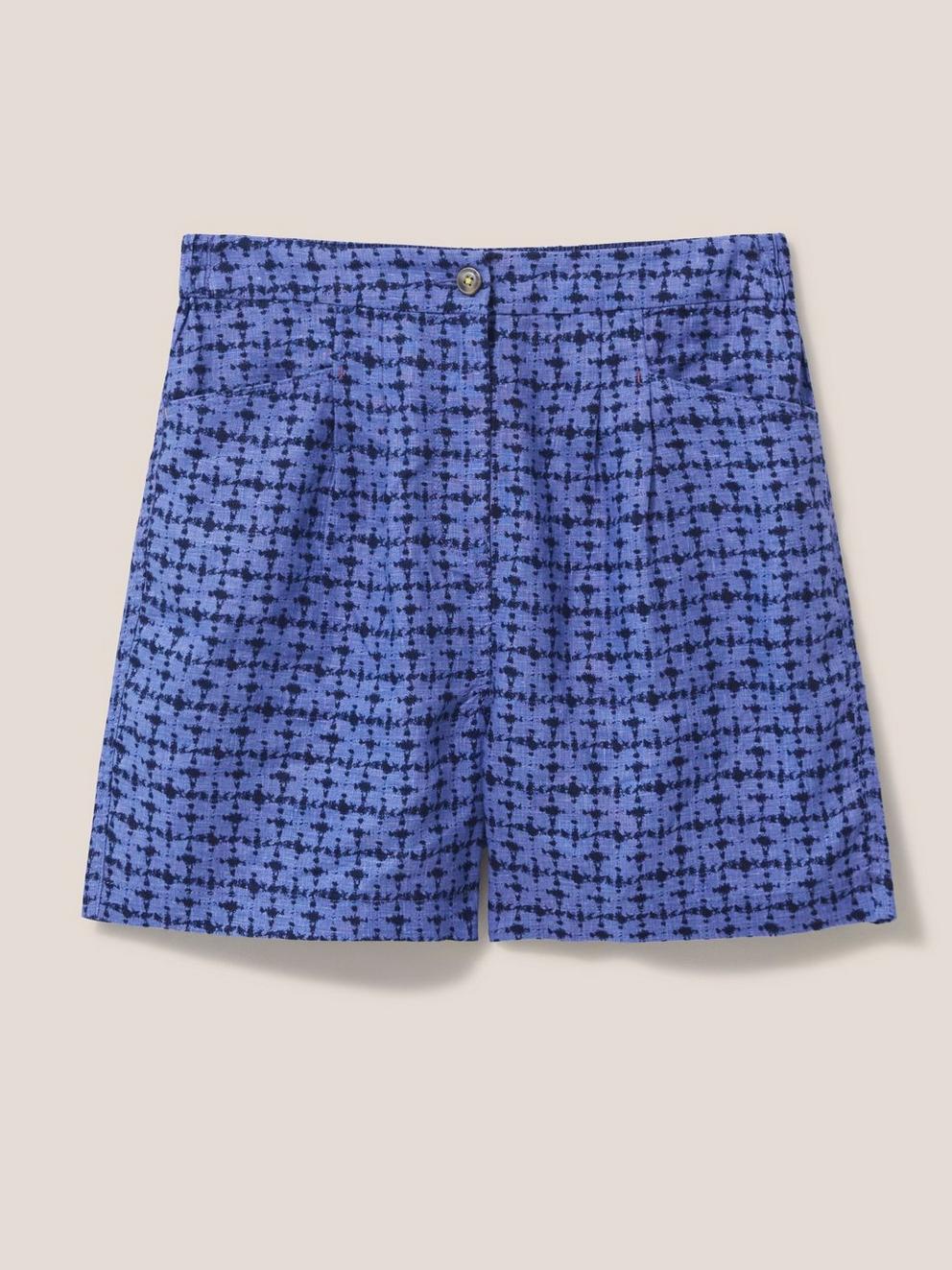 Rowena Linen Short in BLUE MLT - FLAT FRONT