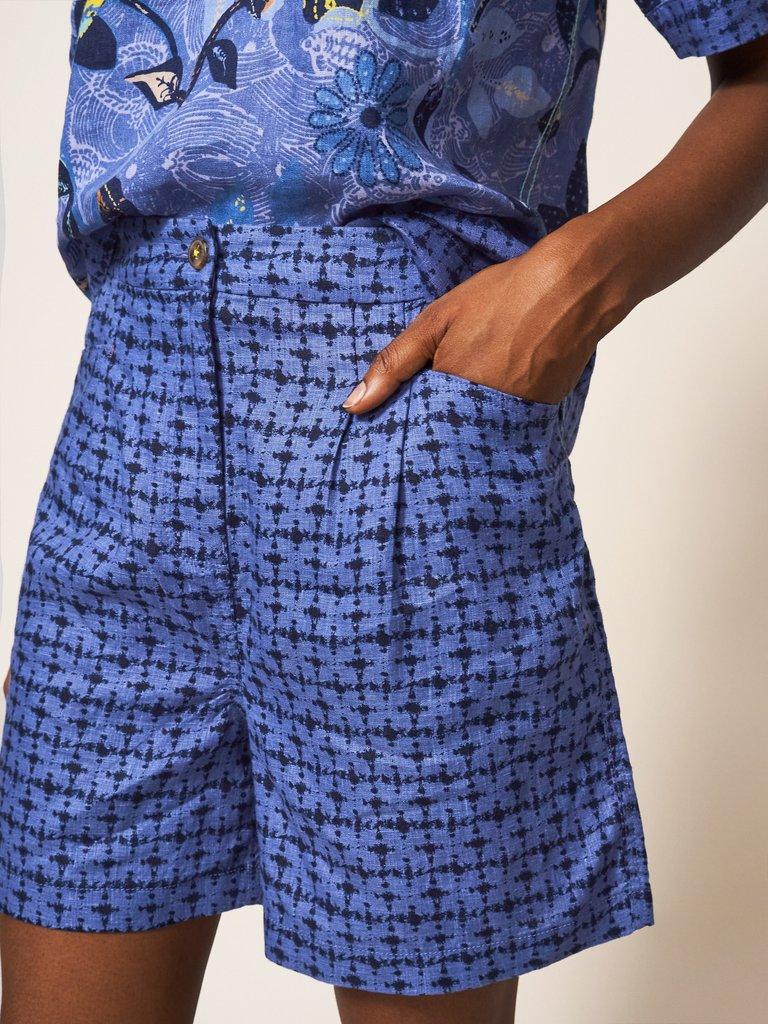 Rowena Linen Short in BLUE MLT - MODEL DETAIL