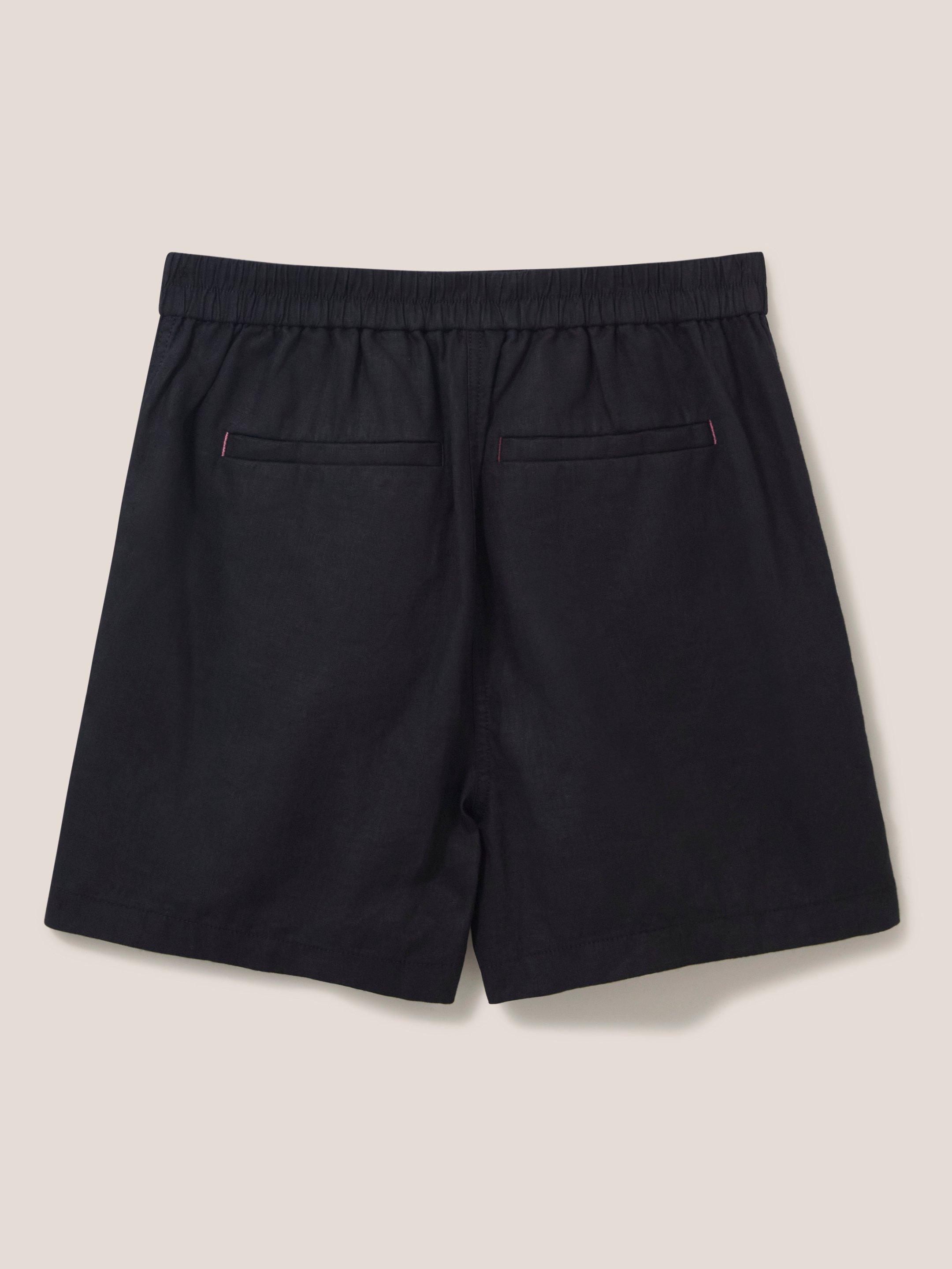 Rowena Linen Short in PURE BLK - FLAT BACK