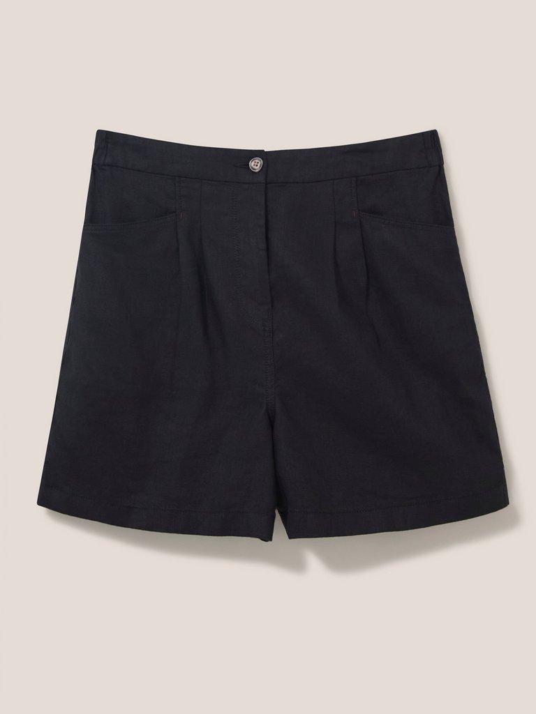 Rowena Linen Short in PURE BLK - FLAT FRONT