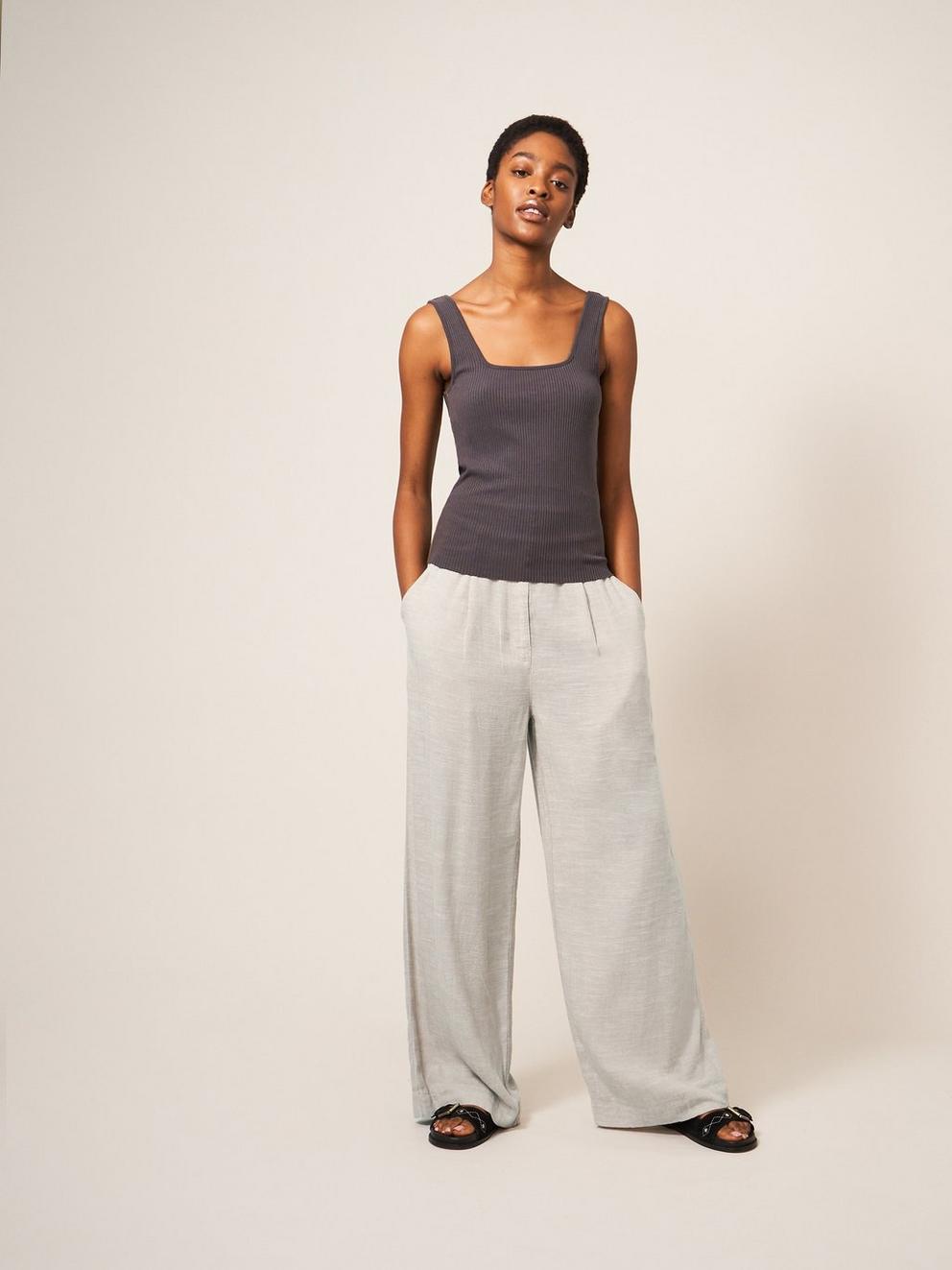 Lucinda Wide Leg Trouser in LGT NAT - MODEL FRONT