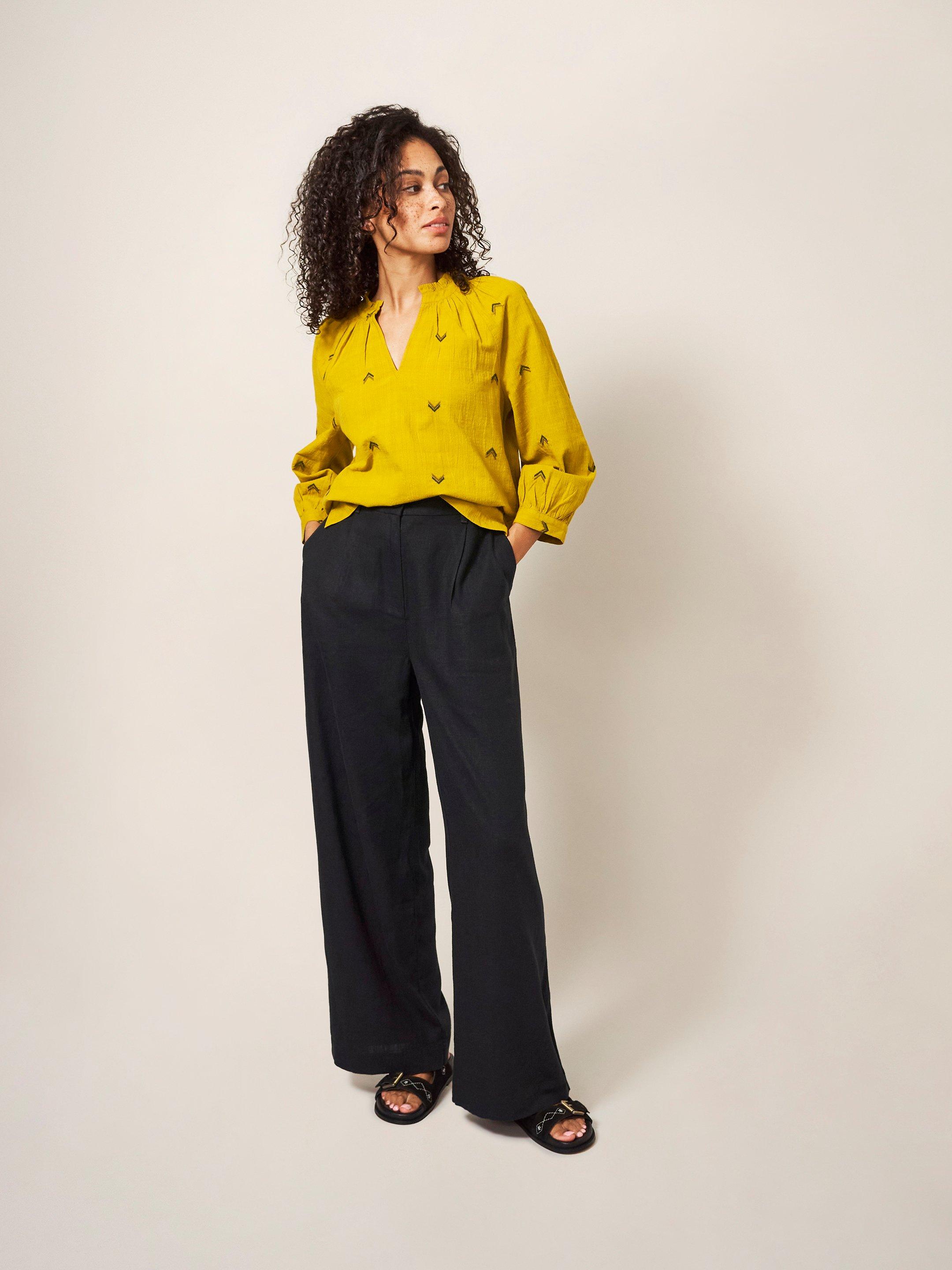 Lucinda Wide Leg Trouser in PURE BLK - MODEL FRONT