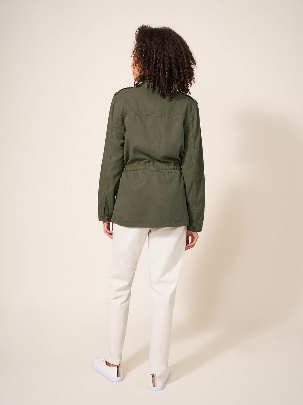 Sadie Jacket in KHAKI GRN - MODEL BACK