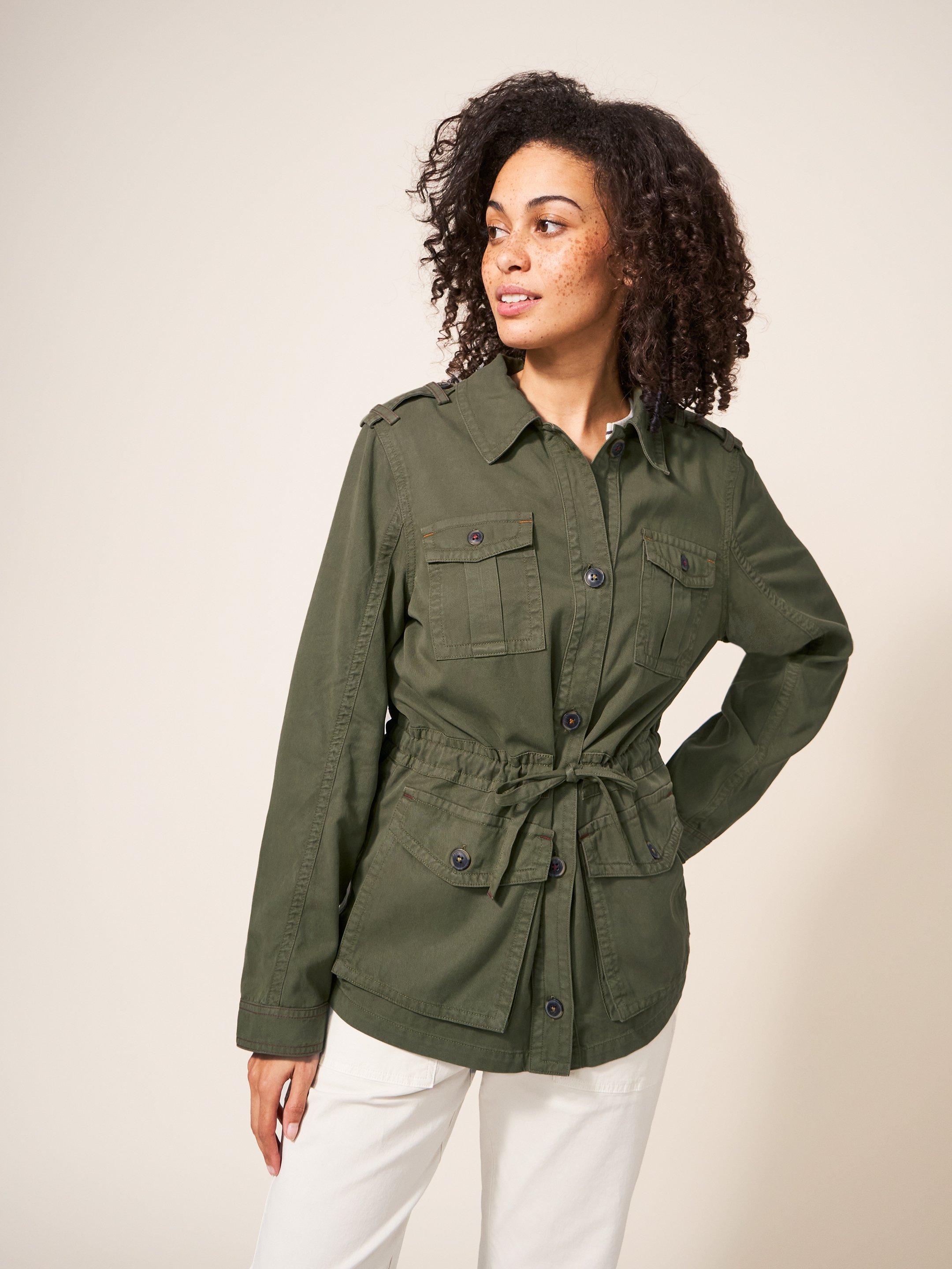 Sadie Jacket in KHAKI GRN - MODEL FRONT