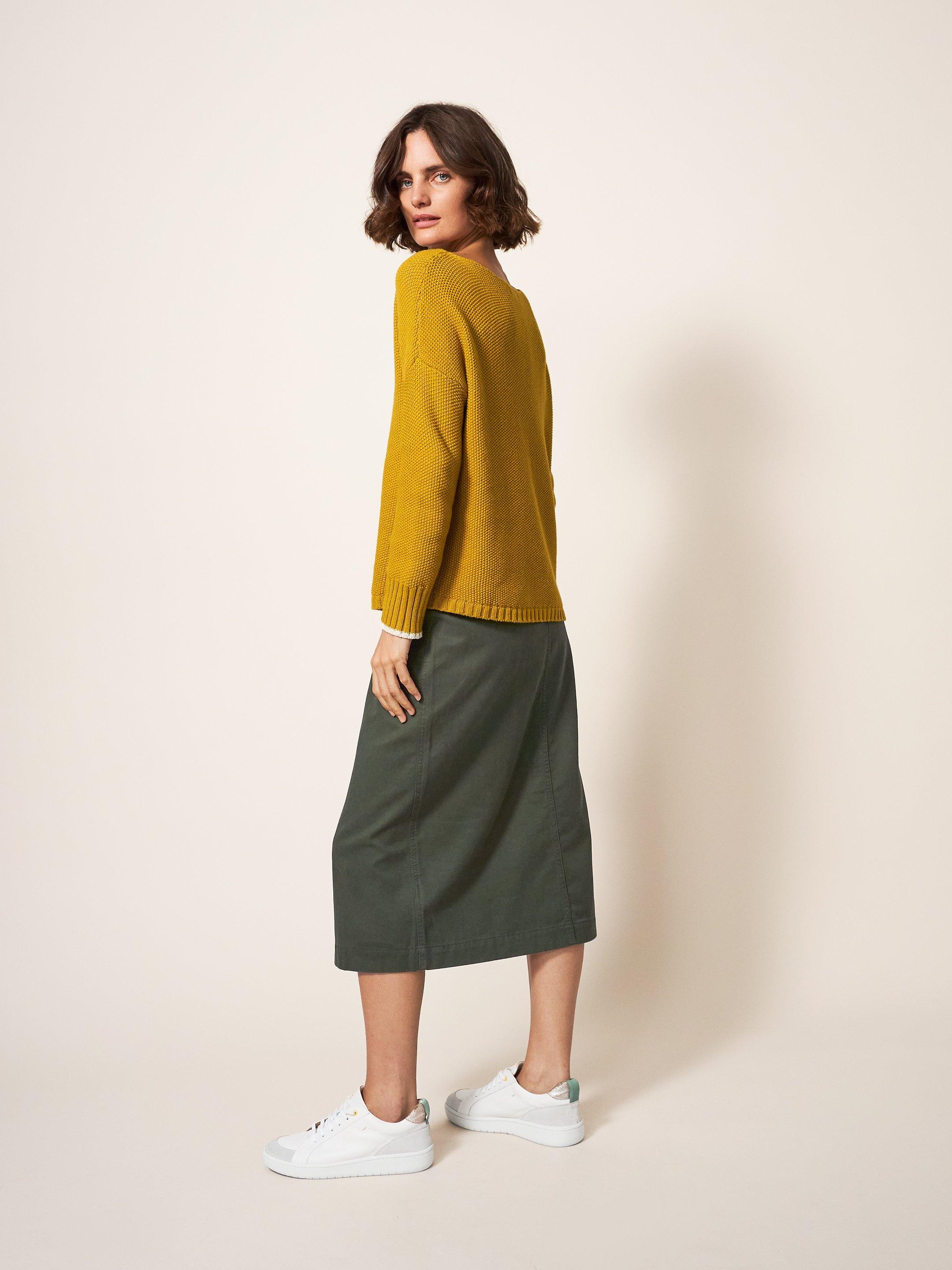 Penny Midi Skirt in MID GREEN - MODEL BACK