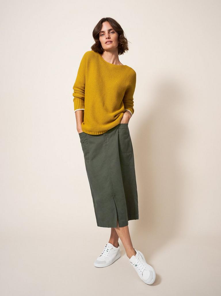 Penny Midi Skirt in MID GREEN - MODEL FRONT