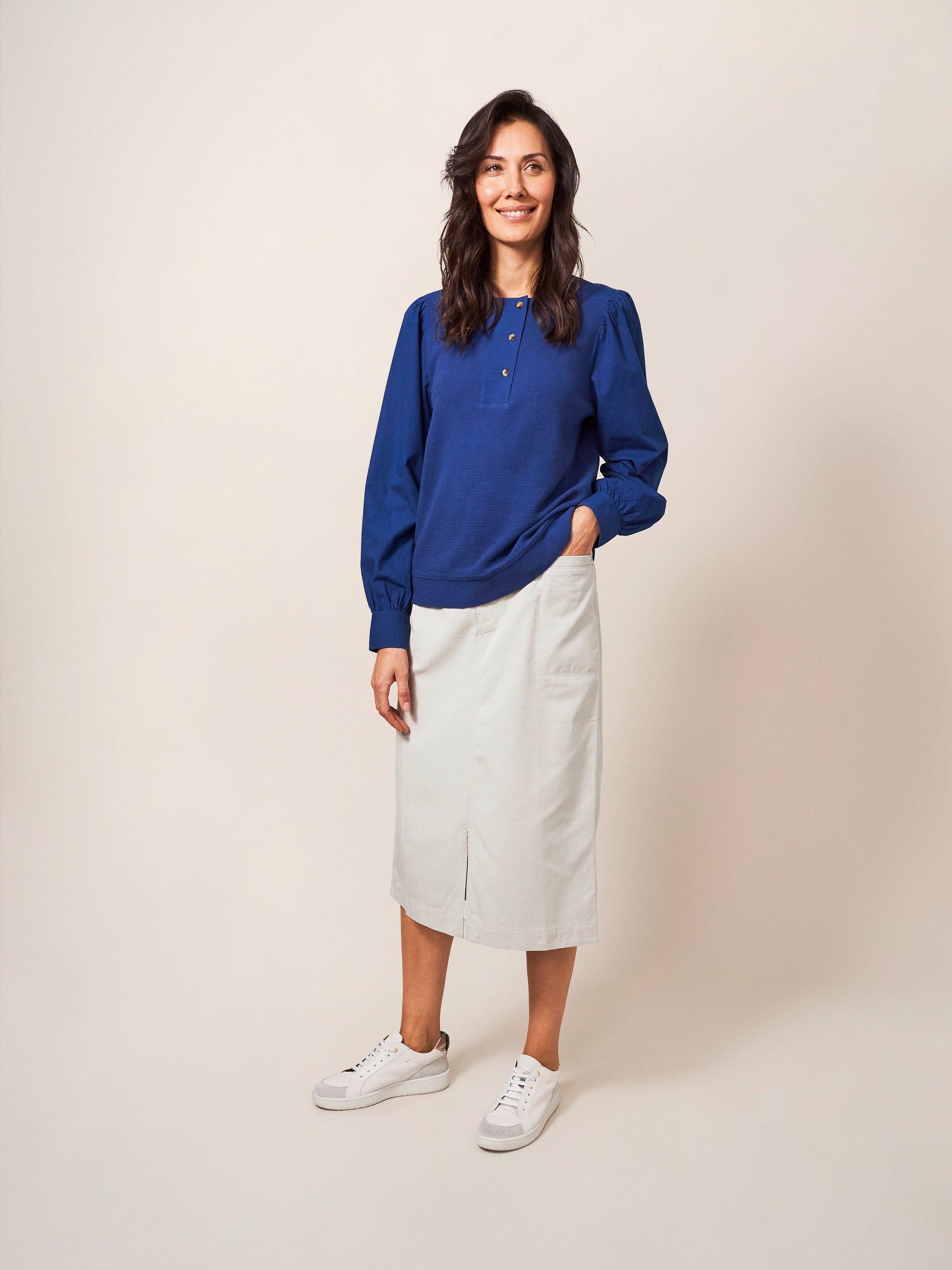 Penny Midi Skirt in MID GREY - MODEL FRONT