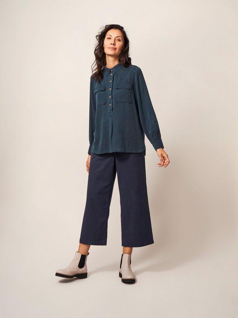 Ella Utility Shirt in DARK NAVY - MODEL FRONT