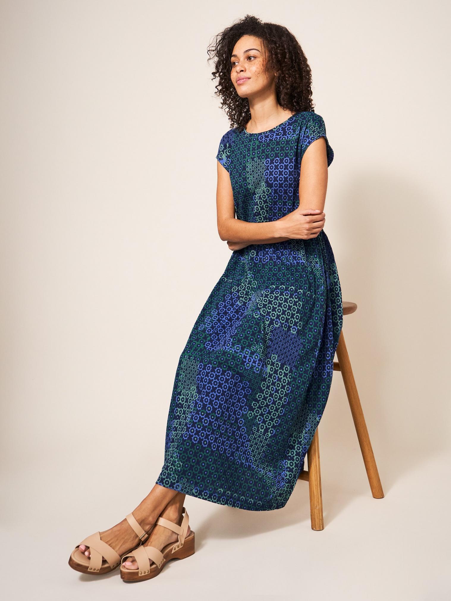 Addison Cotton Midi Dress in BLUE MLT - LIFESTYLE