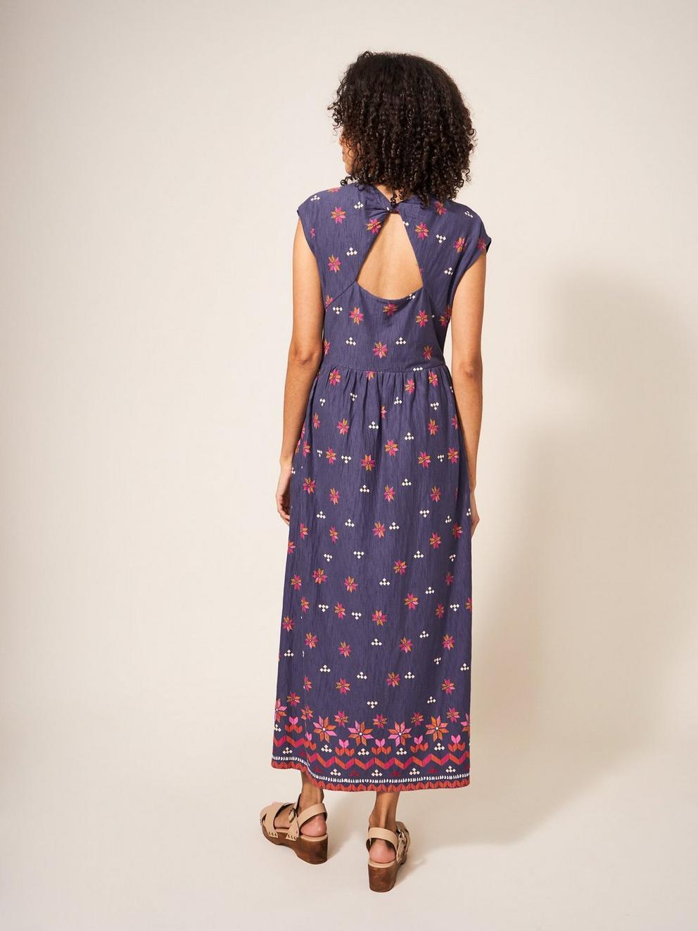 Addison Cotton Midi Dress in PURPLE MLT - MODEL BACK