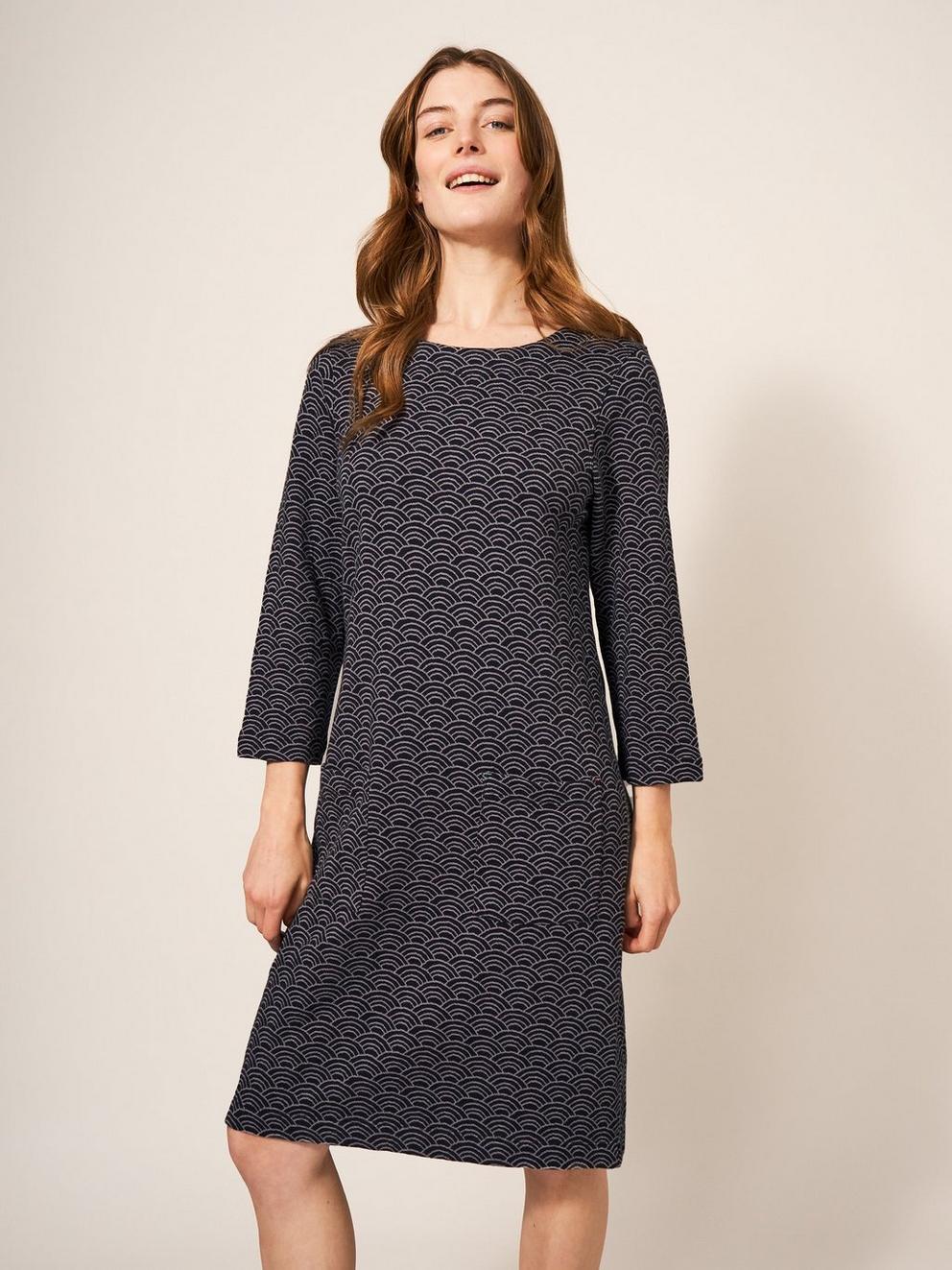 Skye Jacquard Jersey Dress in GREY MLT - MODEL FRONT