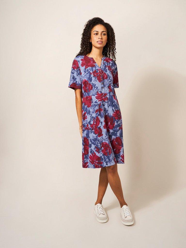 Tammy Cotton Jersey Dress in BLUE MLT - MODEL FRONT