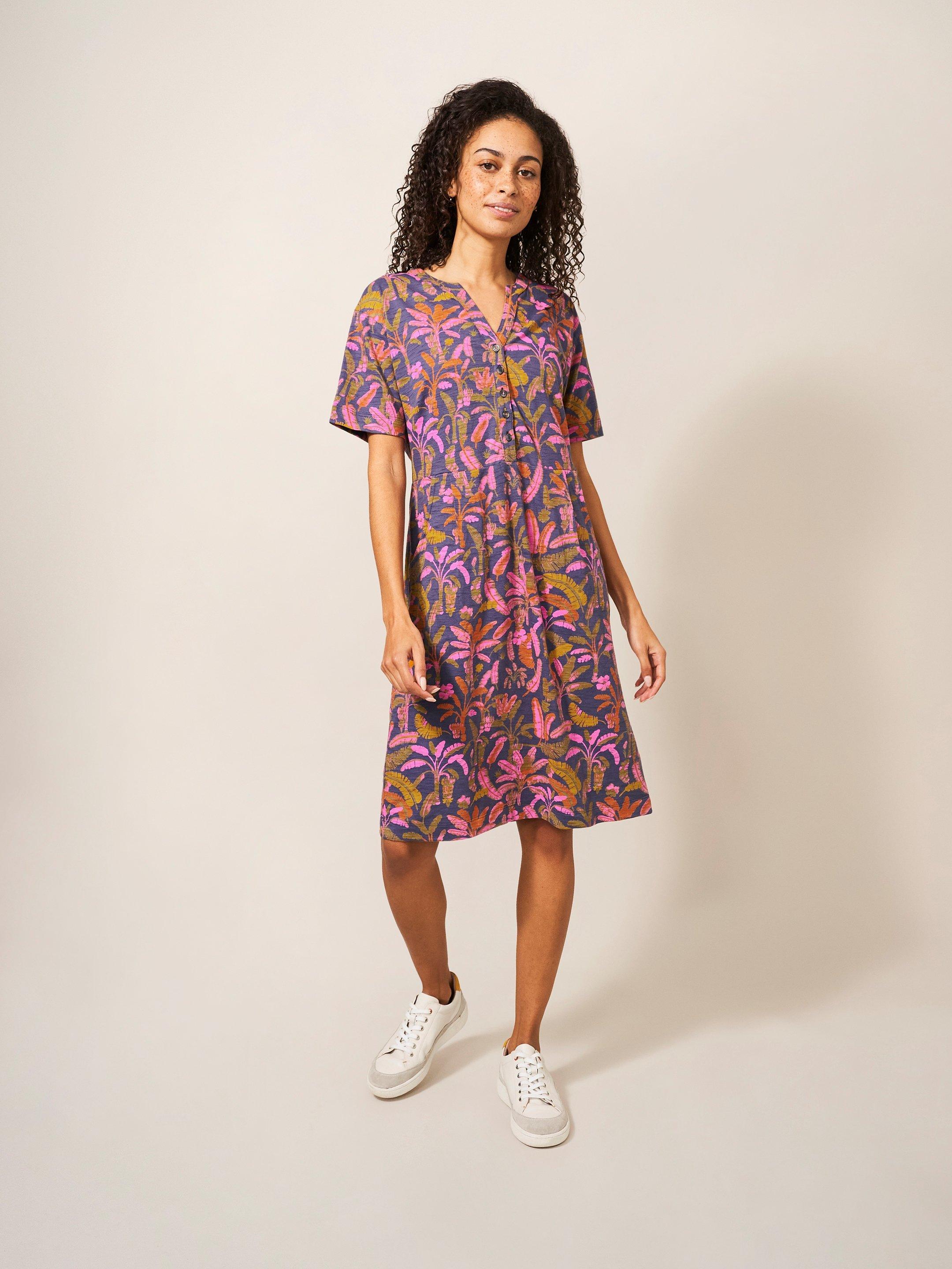 Tammy Cotton Jersey Dress in PURPLE MULTI | White Stuff