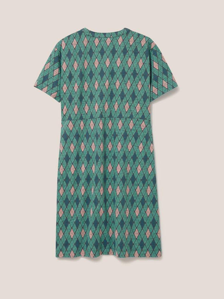 Tammy Cotton Jersey Dress in TEAL MLT - FLAT BACK