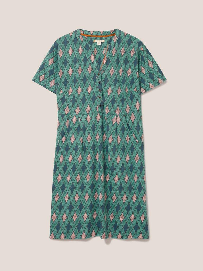 Tammy Cotton Jersey Dress in TEAL MLT - FLAT FRONT
