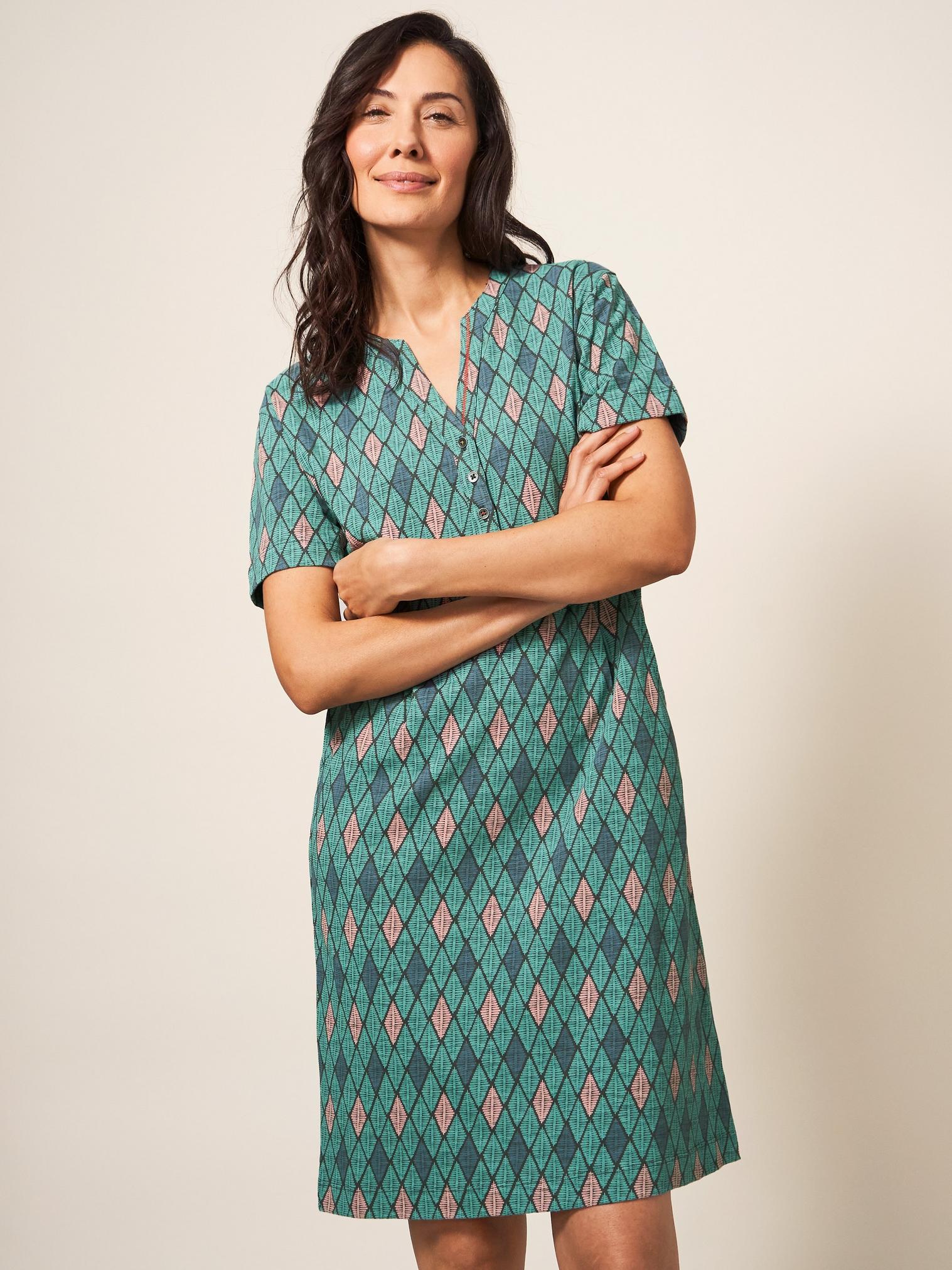 Tammy Cotton Jersey Dress in TEAL MLT - LIFESTYLE