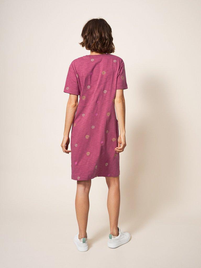 Tammy Embroidered Dress in PLUM MLT - MODEL BACK