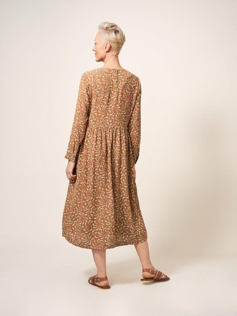 Elisa Dress in TAN MULTI - MODEL BACK