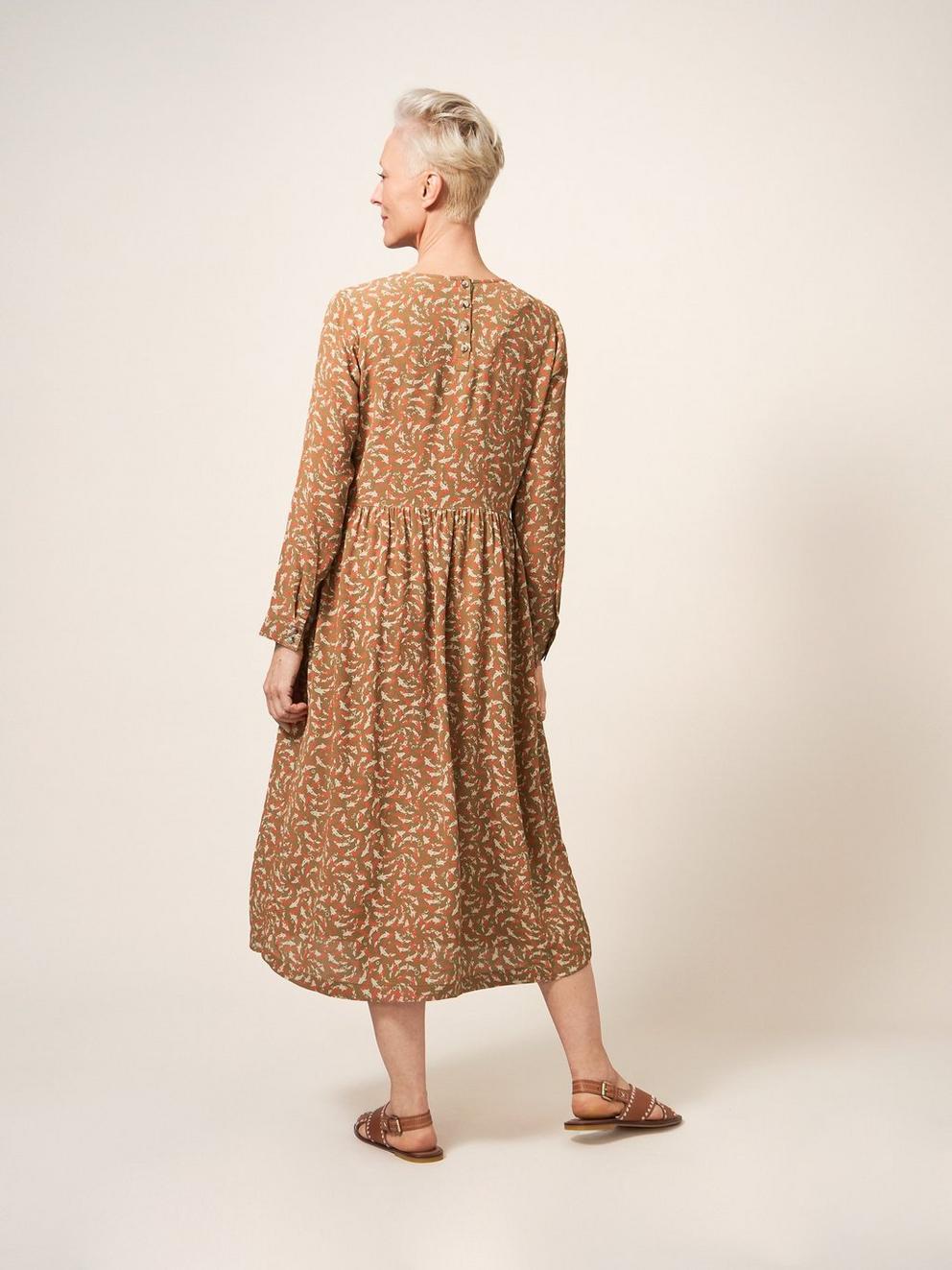 Elisa Dress in TAN MULTI - MODEL BACK