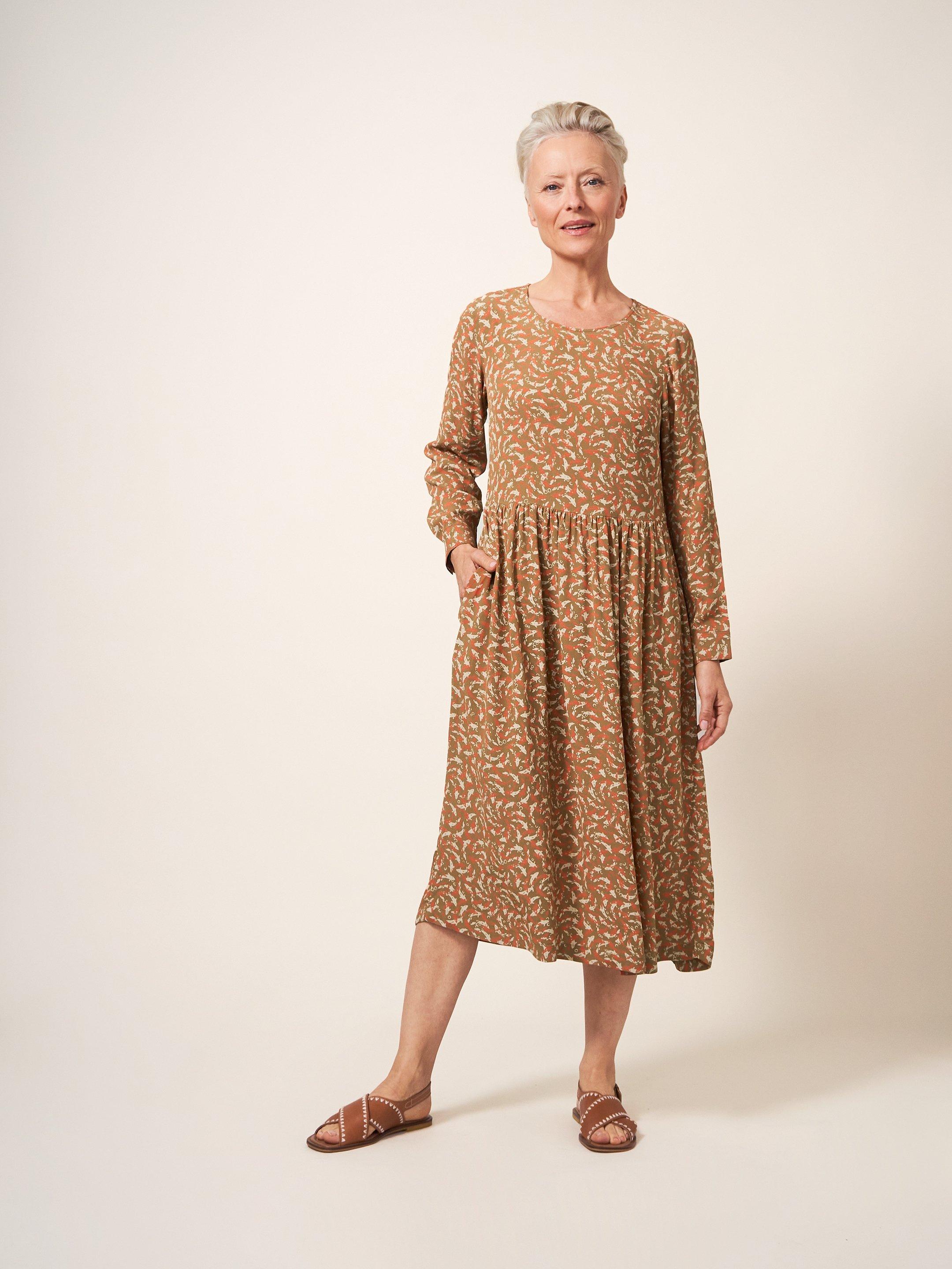 Elisa Dress in TAN MULTI White Stuff